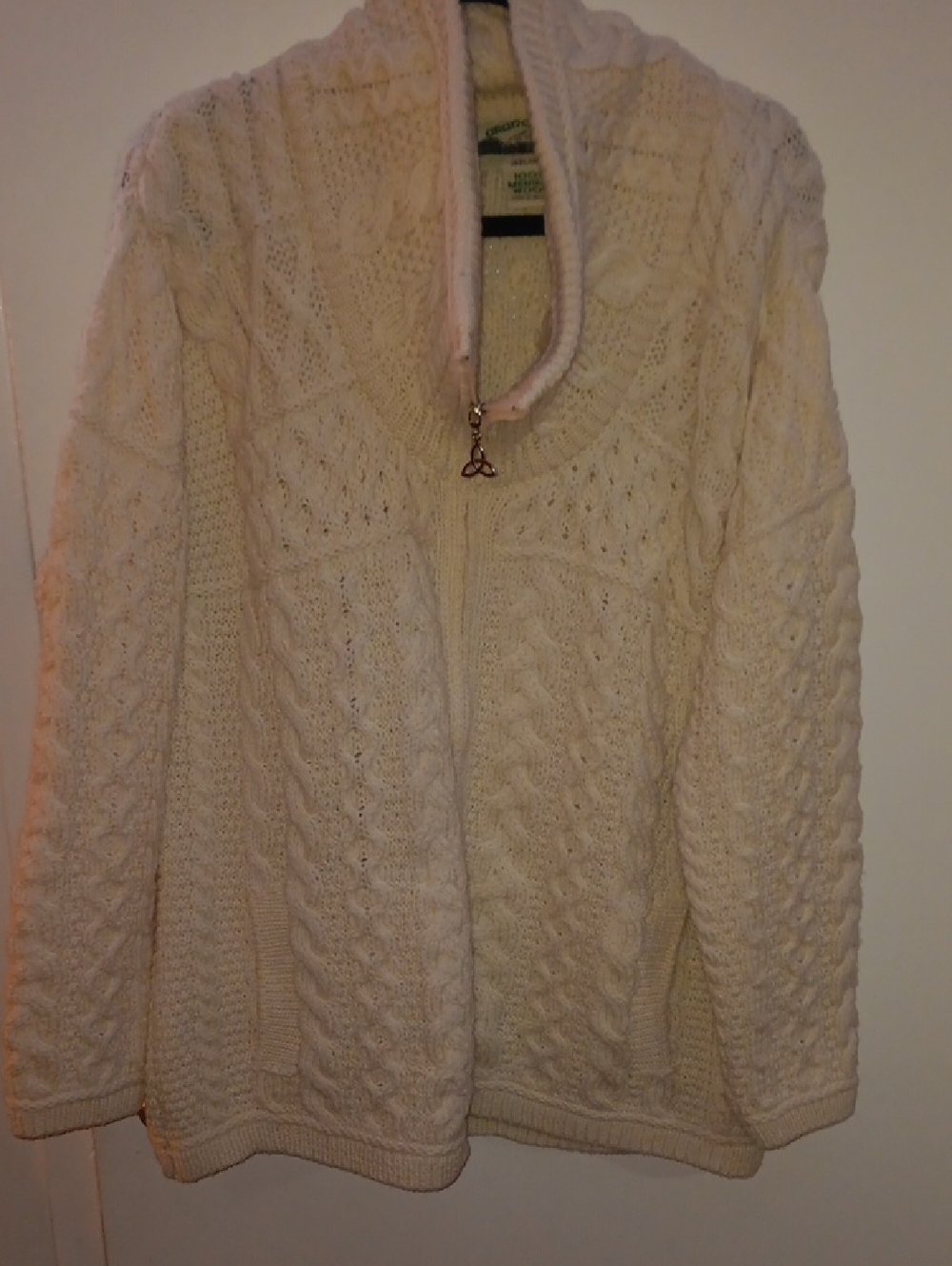 Aran Crafts Cream Cable-Knit Zip Cardigan